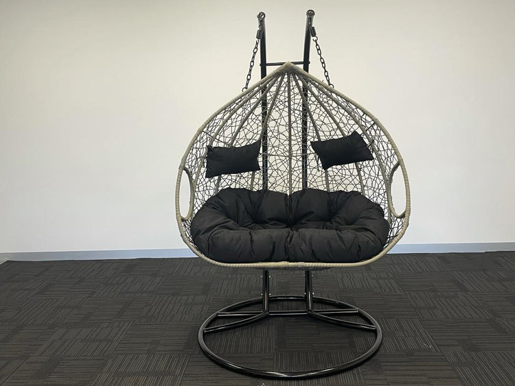 'Double Yolk' Hanging Egg Swing Chair - Outdoor Wicker Twin Seat
