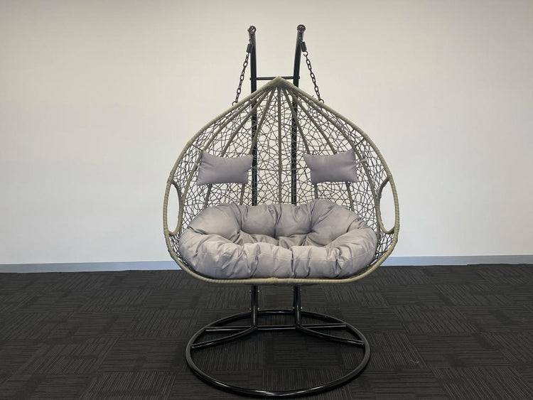 'Double Yolk' Hanging Egg Swing Chair - Outdoor Wicker Twin Seat