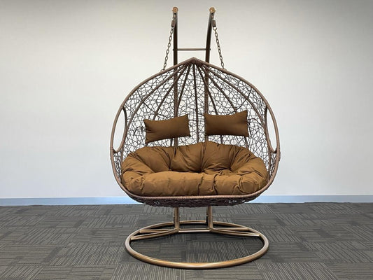 'Double Yolk' Hanging Egg Swing Chair - Outdoor Wicker Twin Seat