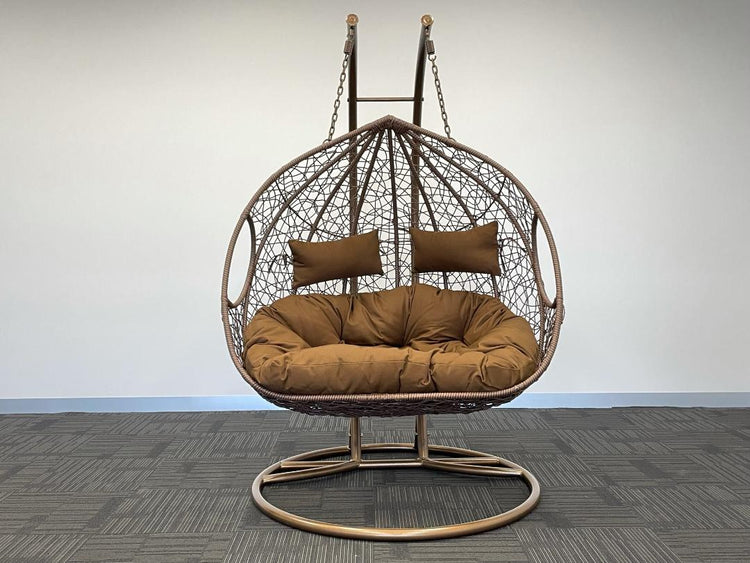 'Double Yolk' Hanging Egg Swing Chair - Outdoor Wicker Twin Seat