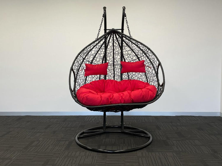 'Queenie' Hanging Egg Swing Chair - Outdoor Wicker Twin Seat