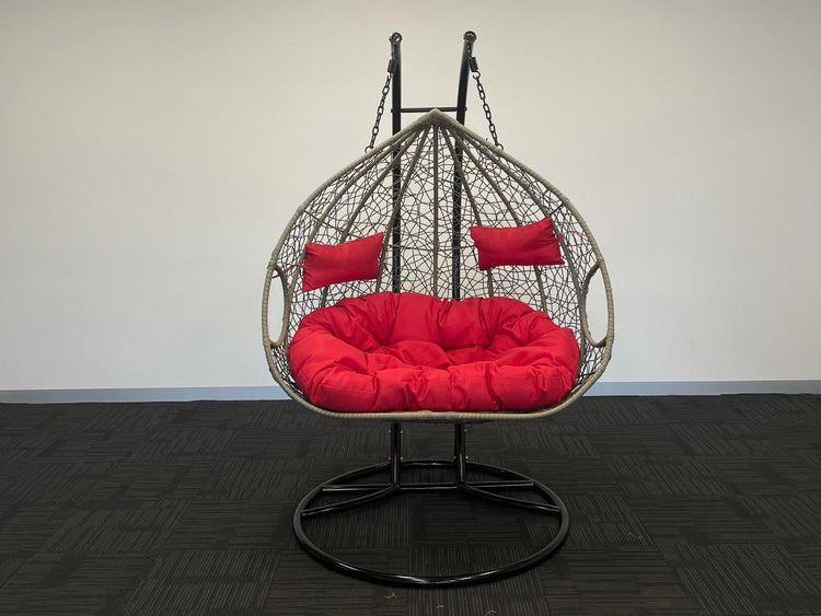 'Queenie' Hanging Egg Swing Chair - Outdoor Wicker Twin Seat