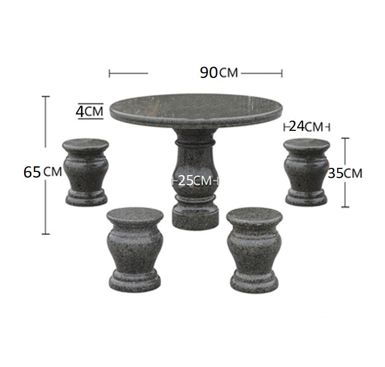 Silver Cloud 5-Piece Hand-Carved Granite Round Table and Chairs Set