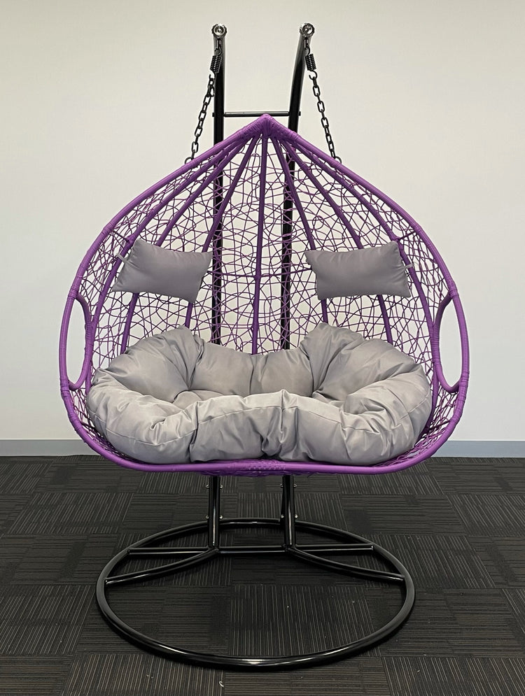 'Double Yolk' Hanging Egg Swing Chair - Outdoor Wicker Twin Seat