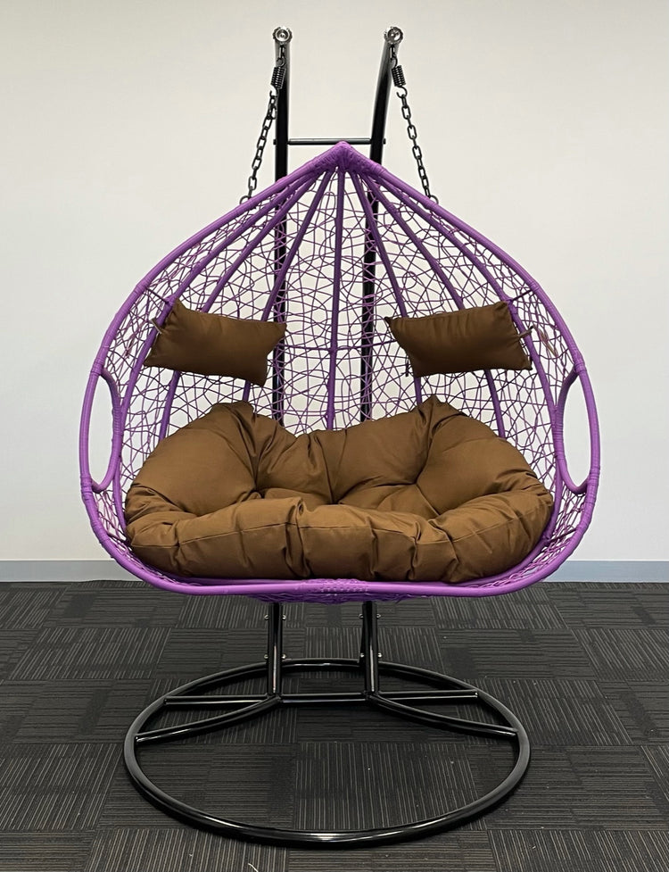 'Double Yolk' Hanging Egg Swing Chair - Outdoor Wicker Twin Seat