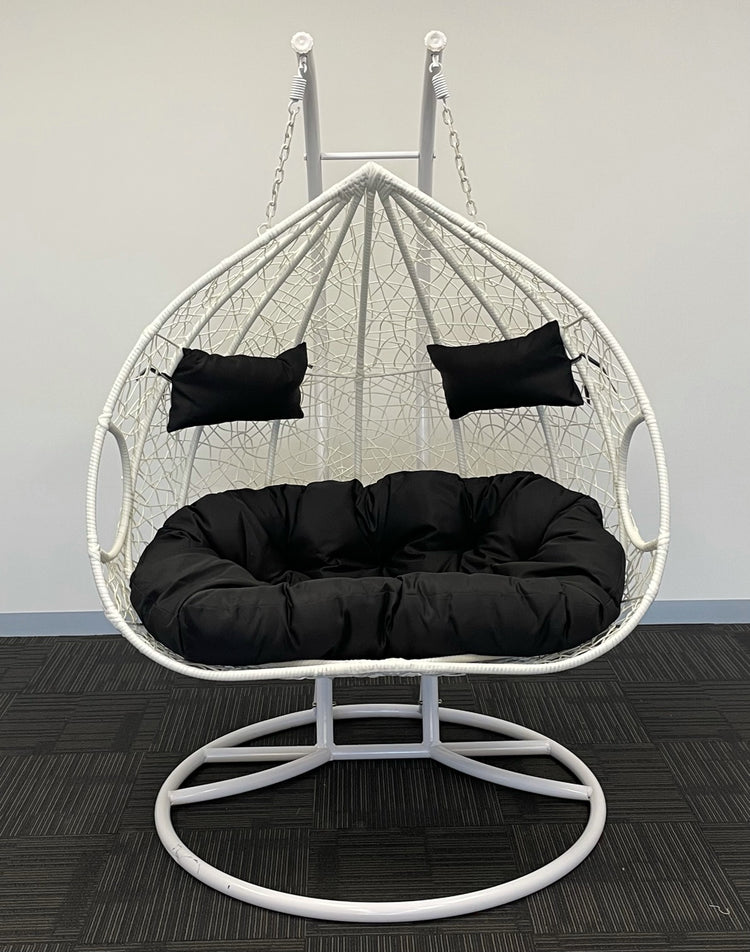 'Double Yolk' Hanging Egg Swing Chair - Outdoor Wicker Twin Seat