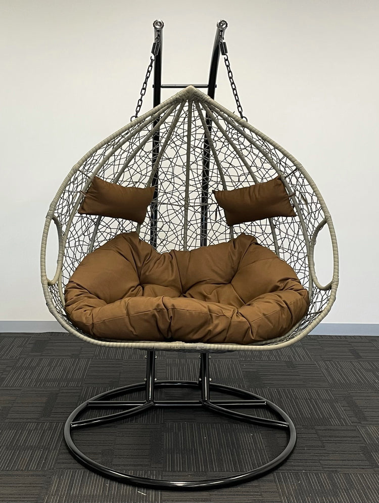'Double Yolk' Hanging Egg Swing Chair - Outdoor Wicker Twin Seat