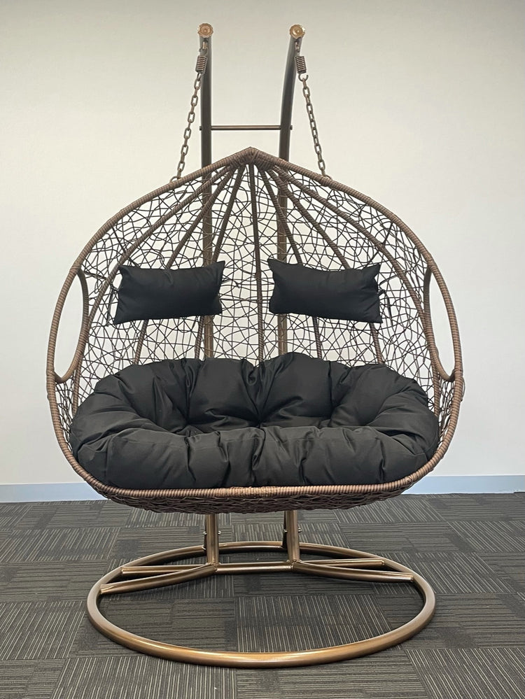 'Double Yolk' Hanging Egg Swing Chair - Outdoor Wicker Twin Seat