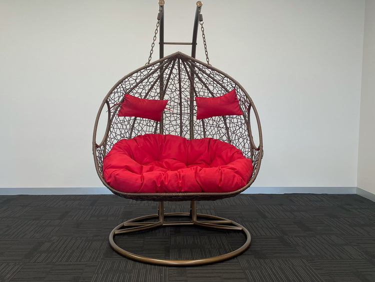 'Queenie' Hanging Egg Swing Chair - Outdoor Wicker Twin Seat