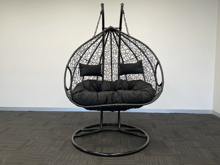 'Double Yolk' Hanging Egg Swing Chair - Outdoor Wicker Twin Seat