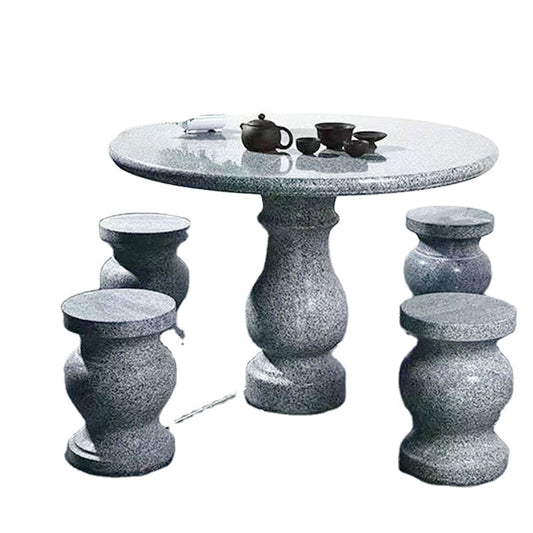 Silver Cloud 5-Piece Hand-Carved Granite Round Table and Chairs Set