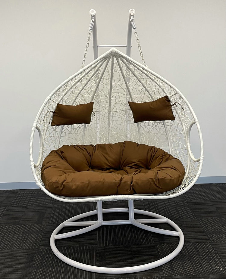 'Queenie' Hanging Egg Swing Chair - Outdoor Wicker Twin Seat