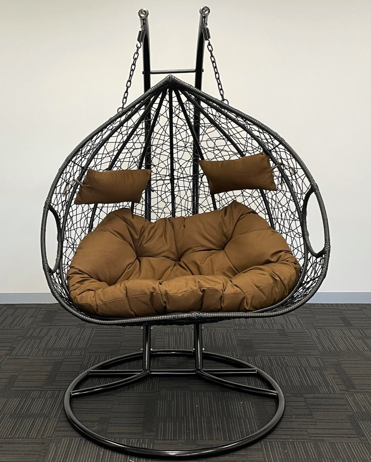 'Double Yolk' Hanging Egg Swing Chair - Outdoor Wicker Twin Seat